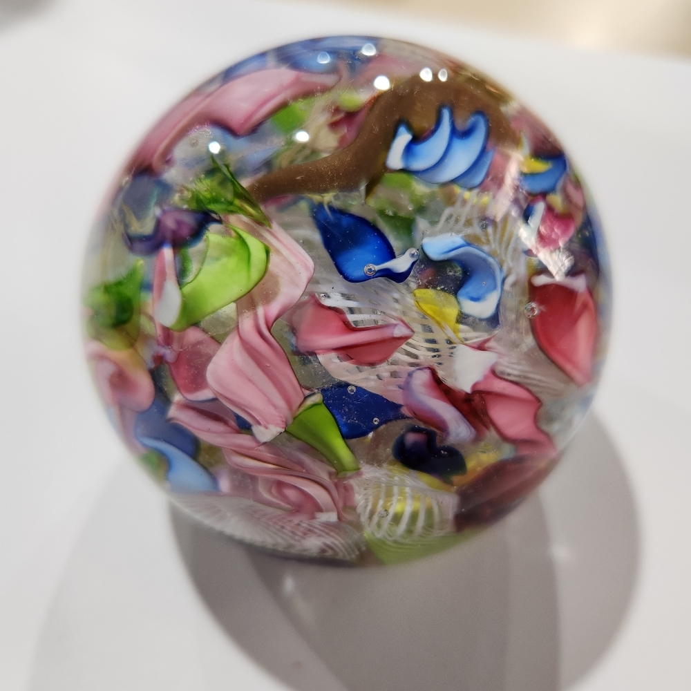 Murano Latticino Ribbon Glass Paperweight